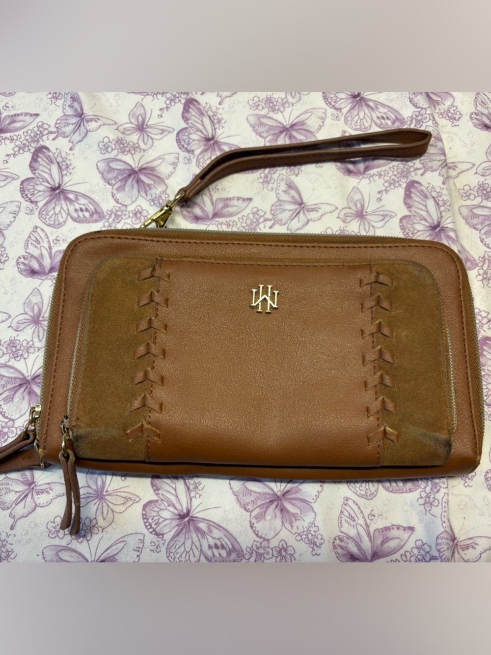 🌀Mark & Hall Woven-Accent Brown Leather Wallet